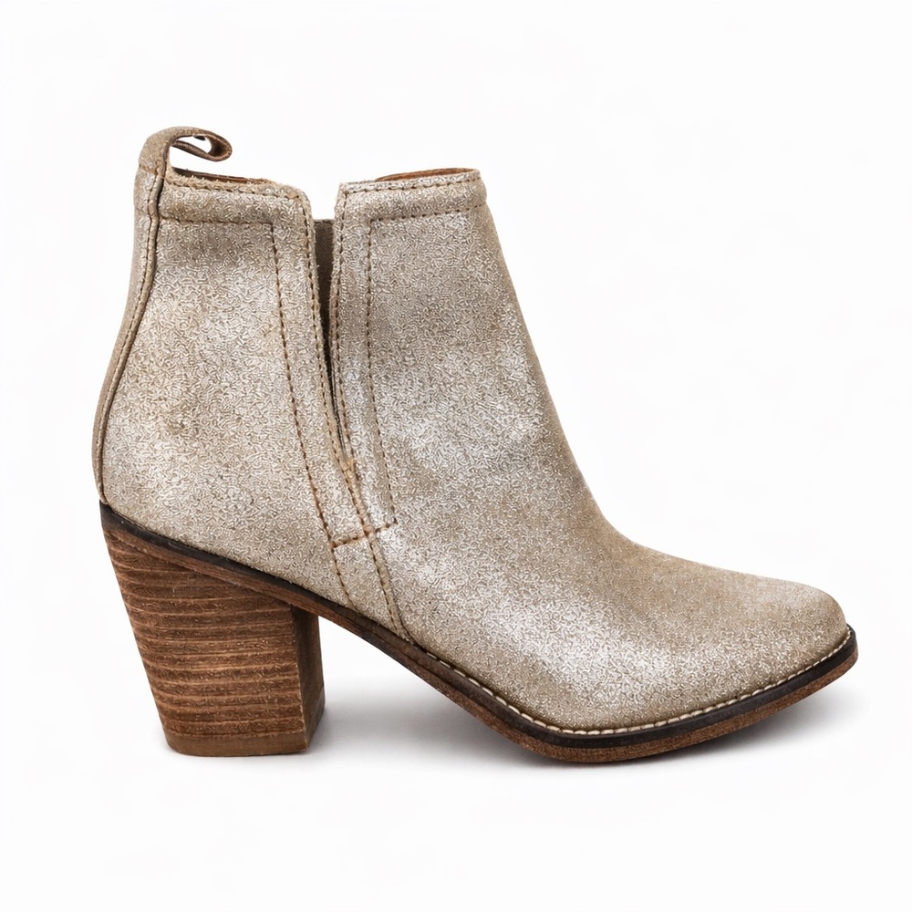 Diba True Later On Gold Metallic Leather Ankle Boots Size 7.5 Western Block Heel